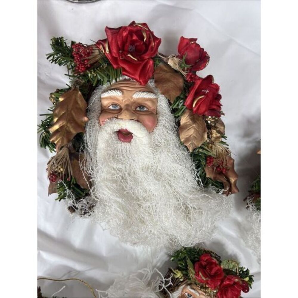 5 Vtg Christmas Santa Head Hanging Yarn String Beard Old World 3 Sm 2 Leg